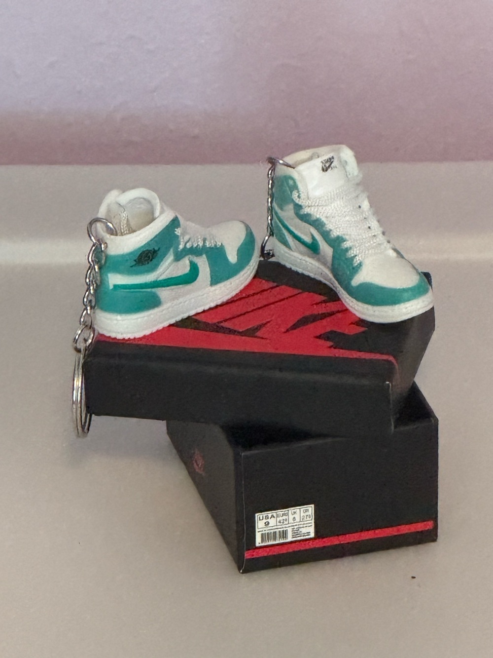 Nike Mini Sneaker Keychain Pair - White & Teal Mini Air Jordans